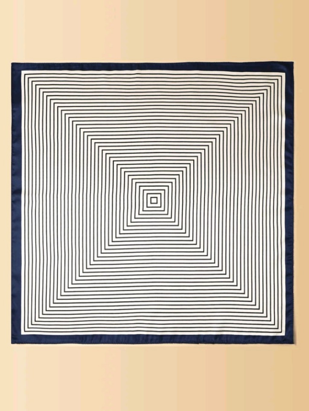 Navy Cream Geometric Striped Satin Scarf Summer Vacation Travel